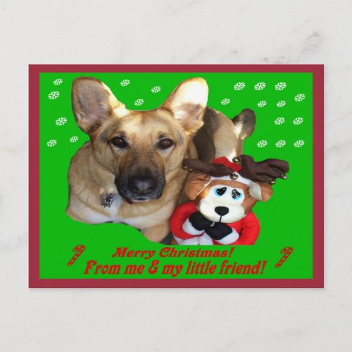 Christmas German Shepherd  Toy Reindeer Holiday Postcard