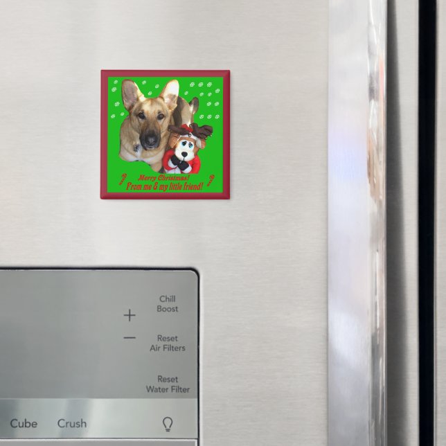 Christmas German Shepherd & Toy Reindeer Magnet (In Situ (Fridge))