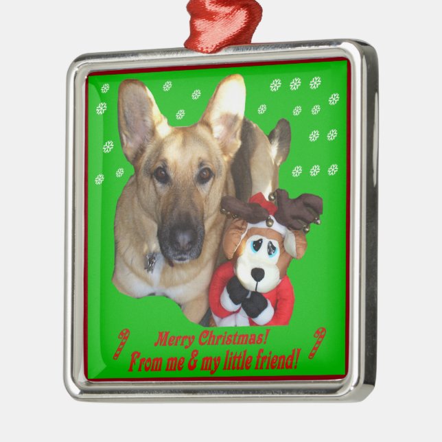 Christmas German Shepherd & Toy Reindeer Metal Ornament (Left)