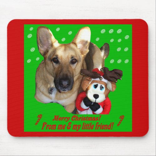 Christmas German Shepherd  Toy Reindeer Mouse Pad