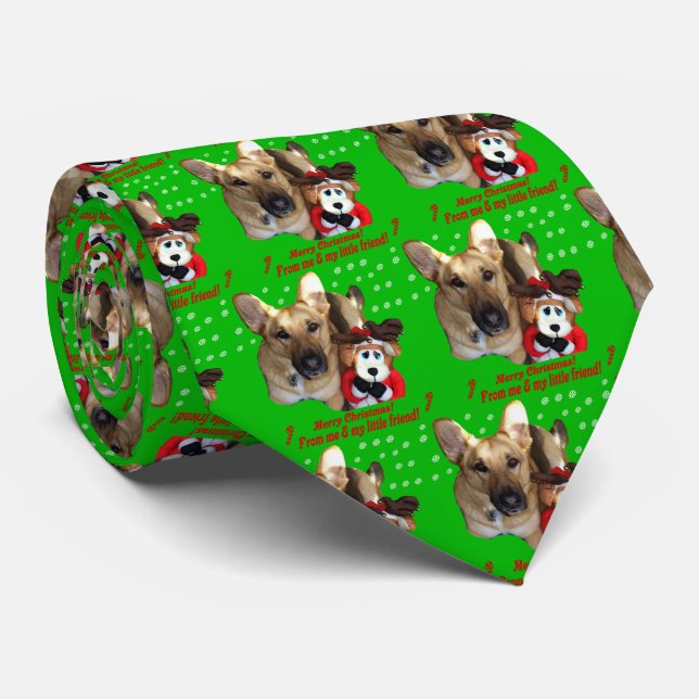 Christmas German Shepherd & Toy Reindeer Neck Tie (Rolled)