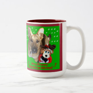 Christmas German Shepherd & Toy Reindeer Two-Tone Coffee Mug