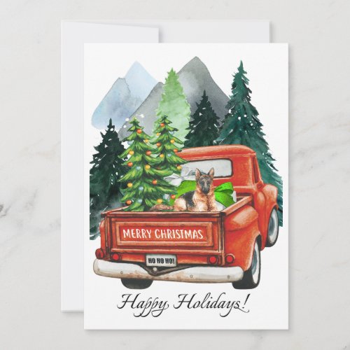 Christmas German Shepherd  Vintage Truck Art Holiday Card
