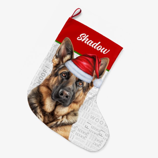 Christmas German Shepherd with Dog's Name Large Christmas Stocking (Front (Hanging))