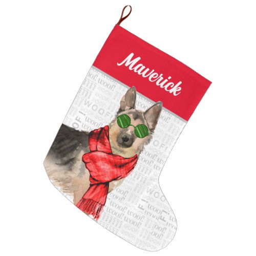 Christmas German Shepherd with Dogs Name Large Christmas Stocking