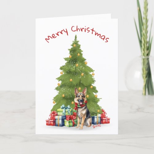 Christmas German Shepherd With Gifts Holiday Card