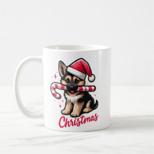 Christmas German Shepherd with Santa Hat Coffee Mug