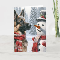 Christmas German Shepherd With Snowman