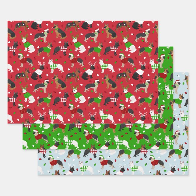 Christmas German Shepherd Wrapping Paper Sheets (Set)