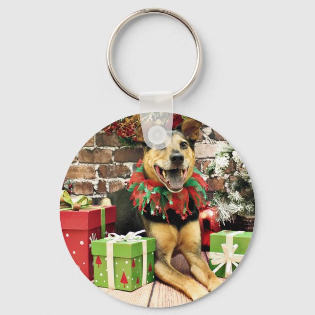 Christmas - German Shepherd X - Bailey Keychain (Front)