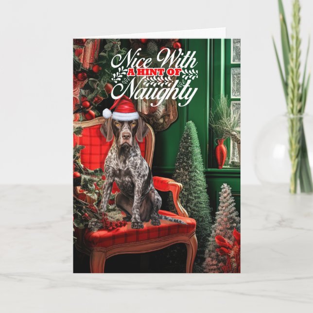 Christmas German Shorthair Pointer Naughty or Nice Holiday Card (Front)