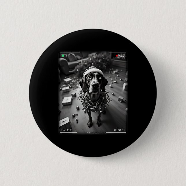 Christmas German Shorthaired Pointer Caught On Cam Button (Front)