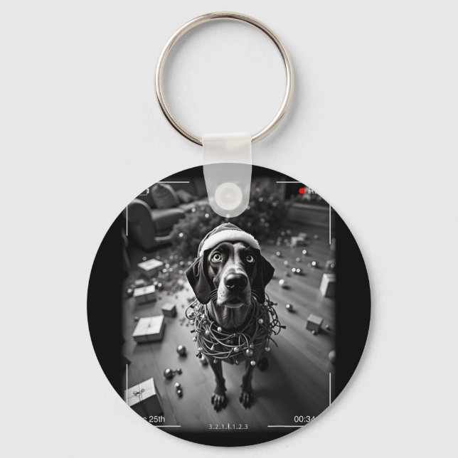 Christmas German Shorthaired Pointer Caught On Cam Keychain (Front)