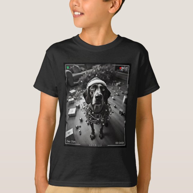 Christmas German Shorthaired Pointer Caught On Cam T-Shirt (Front)