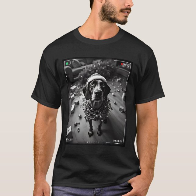 Christmas German Shorthaired Pointer Caught On Cam T-Shirt (Front)