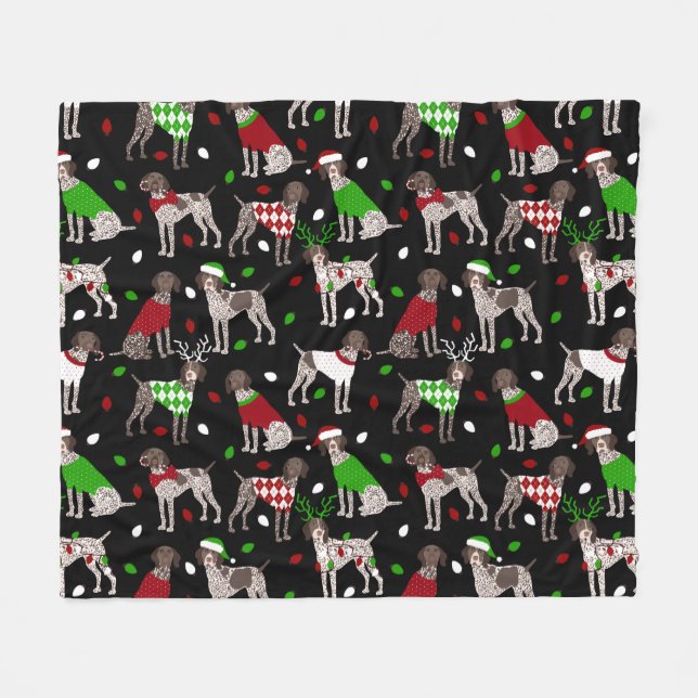 Christmas German Shorthaired Pointer Fleece Blanke Blanket (Front (Horizontal))