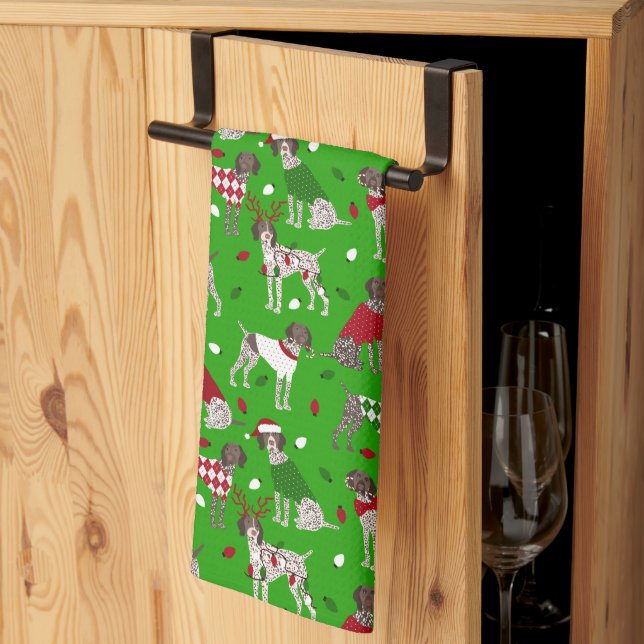Christmas German Shorthaired Pointer Kitchen Towel (Thirds Fold)