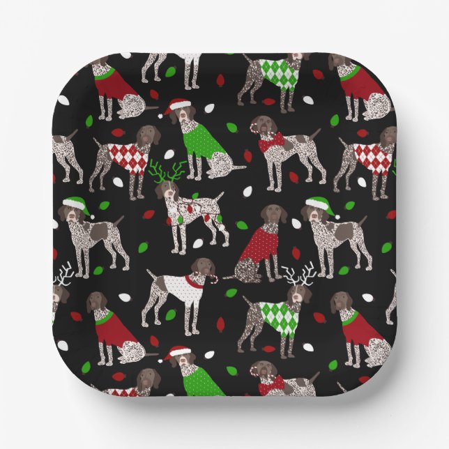 Christmas German Shorthaired Pointer Paper Plates (Front)
