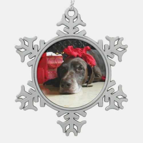 Christmas german shorthaired pointer snowflake pewter christmas ornament