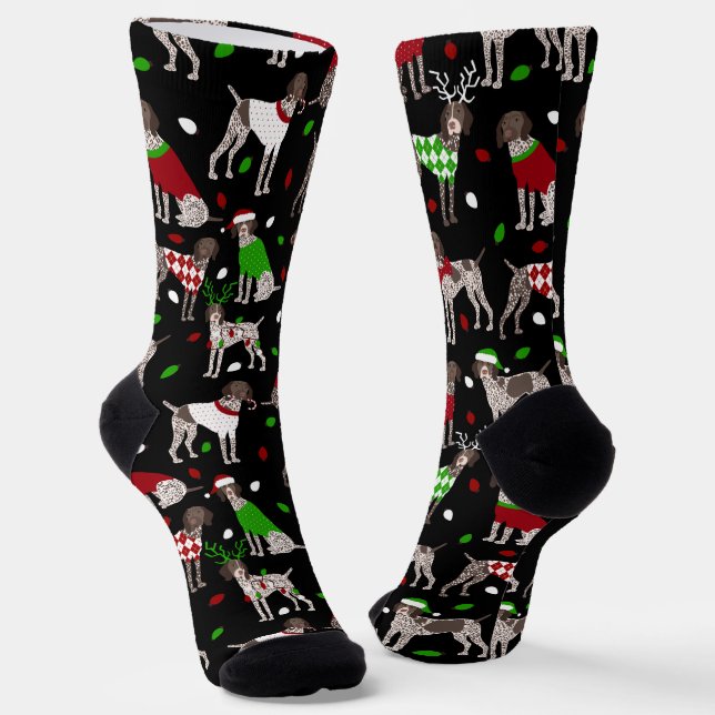 Christmas German Shorthaired Pointer Socks (Angled)