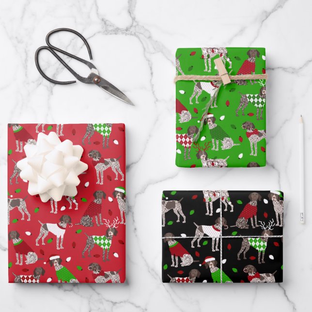 Christmas German Shorthaired Pointer Wrapping Paper Sheets (Front)