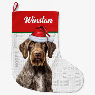 Christmas German Wirehaired Pointer with Name Woof Large Christmas Stocking