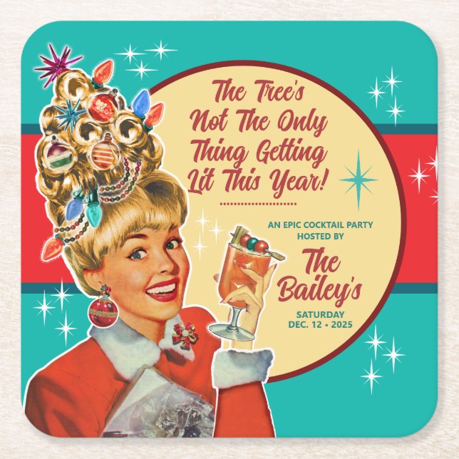 Christmas Getting Lit This Year Cocktail  Square Paper Coaster (Front)