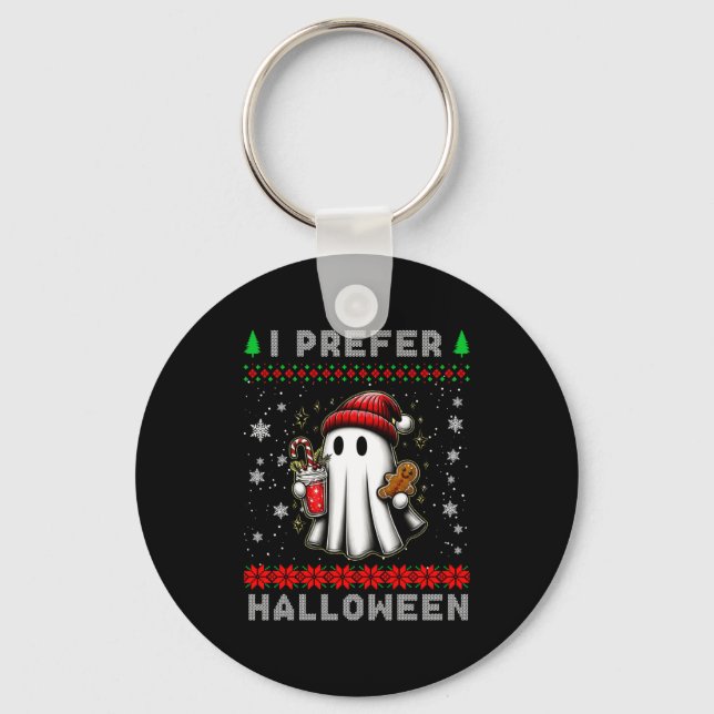 Christmas Ghost I Prefer Halloween Ugly Xmas Men W Keychain (Front)