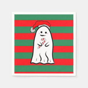 Christmas Ghost on Red and Green Stripes Napkins