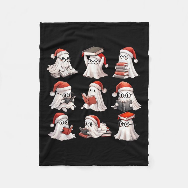Christmas Ghost Reading Book Lovers Soky Ghost San Fleece Blanket (Front)