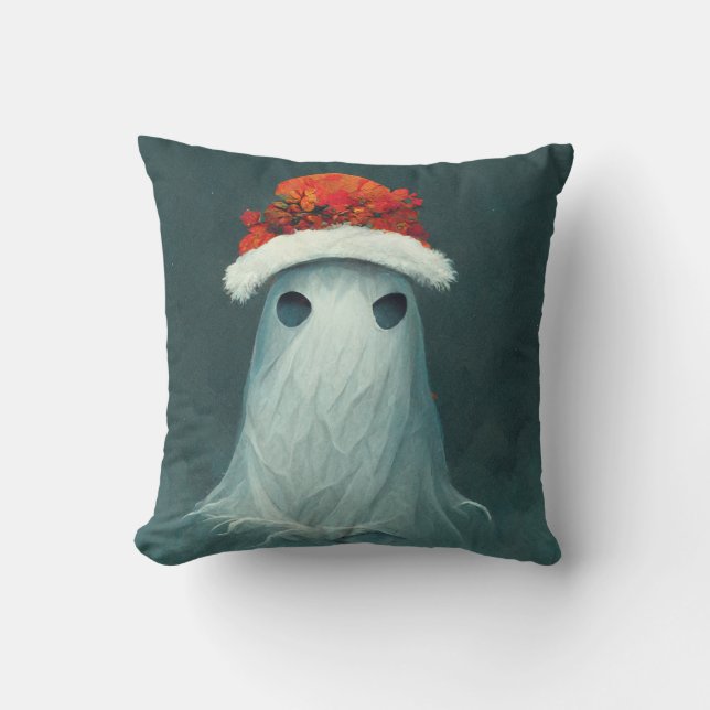 Christmas Ghost with a Santa Hat Throw Pillow (Front)