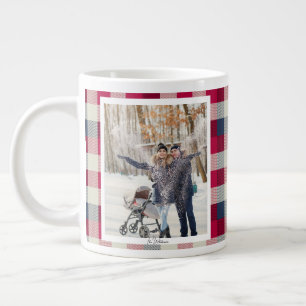 Christmas Gift 2 Photo Trendy Red Plaid Vintage Giant Coffee Mug