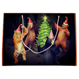 CHRISTMAS GIFT BAG BEARS DANCING IN THE WOODS