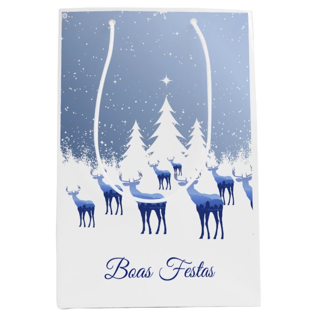 Christmas Gift Bag Blue Deer Boas Festas (Front)