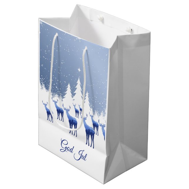 Christmas Gift Bag Blue Deer God Jul (Front Angled)