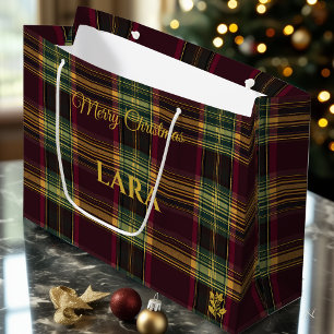 Christmas Gift Bag Classic Burgundy Tartan Plaid