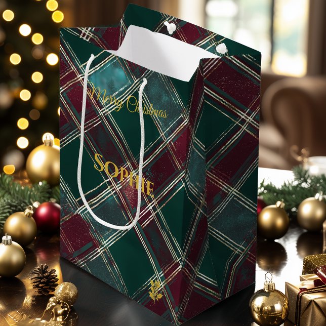 Christmas Gift Bag Green Plaid Tartan Design (Creator Uploaded)