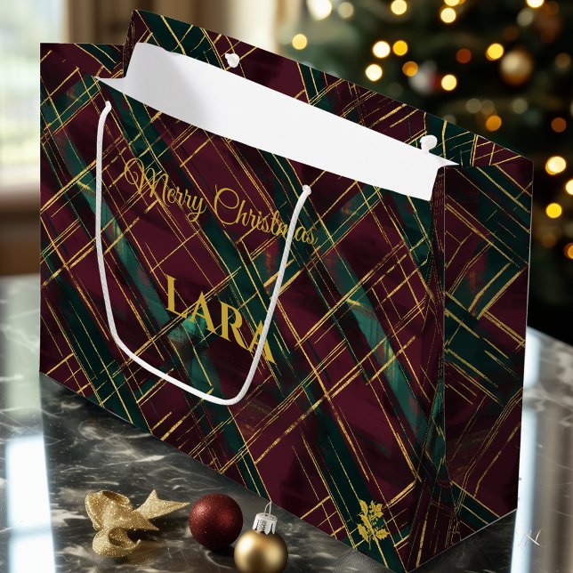 Christmas Gift Bag Modern Plaid Tartan Pattern (Creator Uploaded)