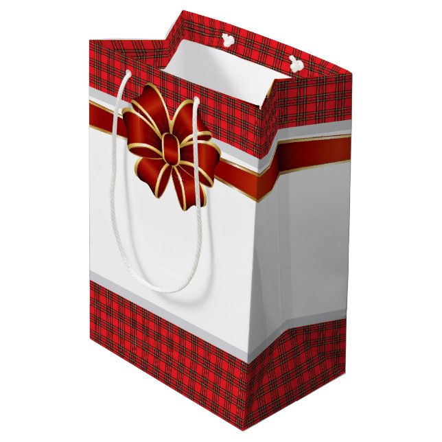 Christmas Gift Bag Plaid Bow Scottish Classic (Back Angled)