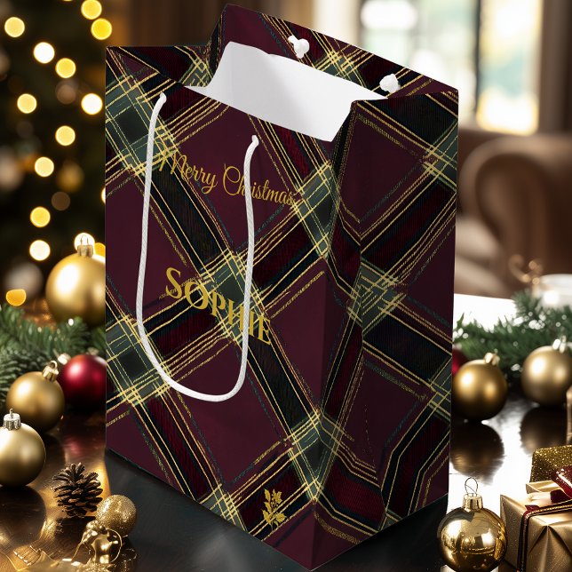 Christmas Gift Bag Plaid Tartan Gold Pattern (Creator Uploaded)