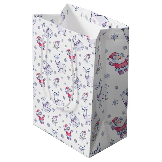 Christmas Gift Bags with Santas, Reindeers & Bears (Back Angled)