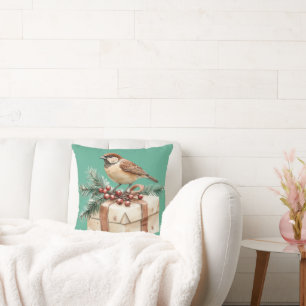 Christmas Gift Bird Throw Pillow