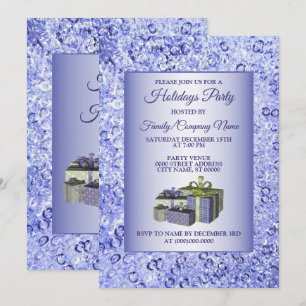 Christmas Gift Blue Shiny Crystal Sparkle Holidays Invitation