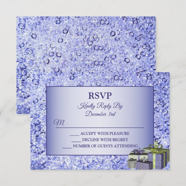 Christmas Gift Blue Shiny Crystal Sparkle Holidays RSVP Card (Front/Back)