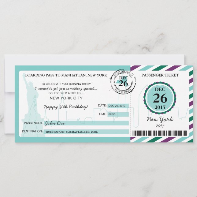 Christmas Gift Boarding Pass to NEW YORK Invitation (Front)