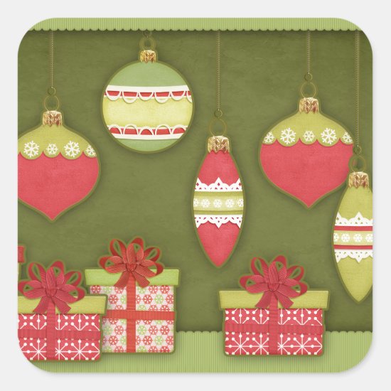 Christmas Gift Box and Ornament Illustration Square Sticker