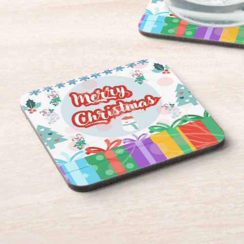 Christmas gift box background Hand_drawn flat des Beverage Coaster