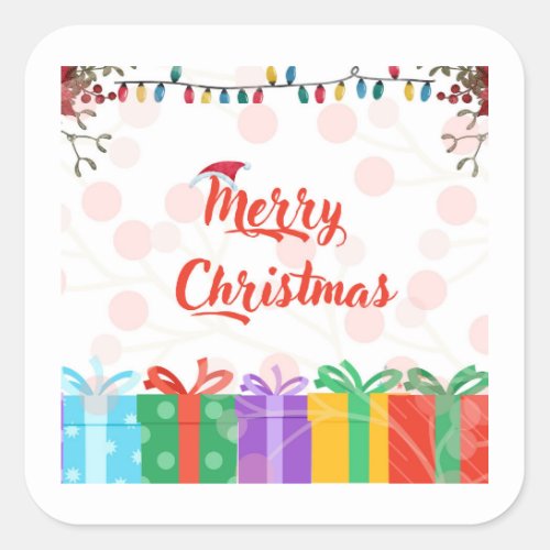 Christmas gift box background Hand_drawn flat des Square Sticker