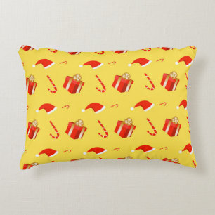 Christmas gift box Santa hat candy cane Accent Pillow