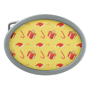 Christmas gift box Santa hat candy cane Belt Buckle